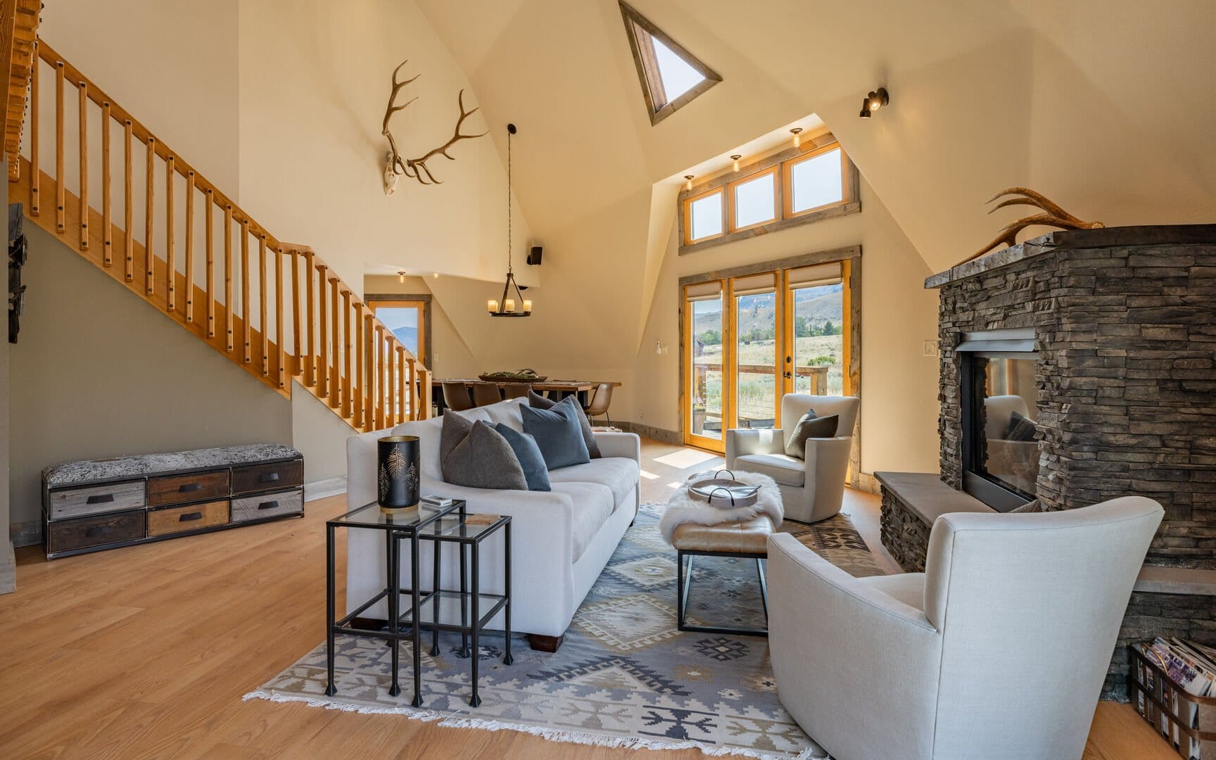 Cozy living room with fireplace.