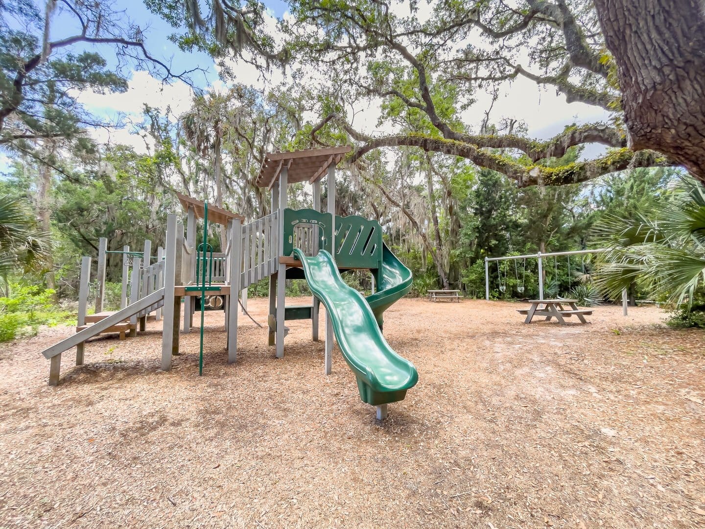 Playground with slide and swings.