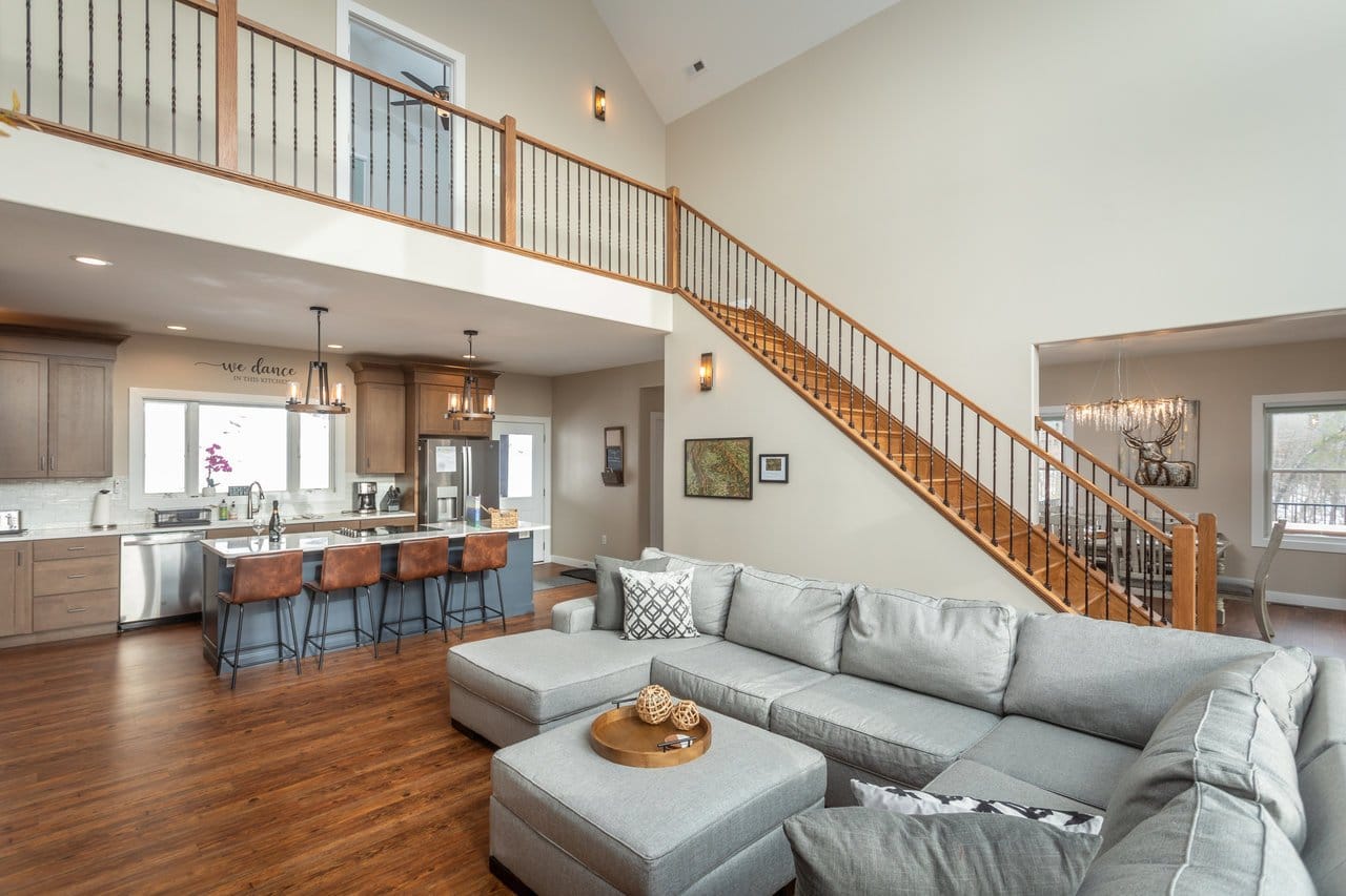 Open-concept living room and kitchen.