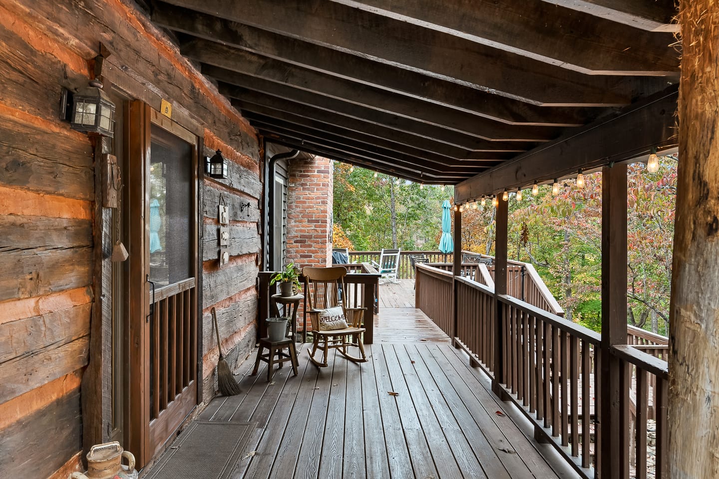 Rustic porch with rocking chair.