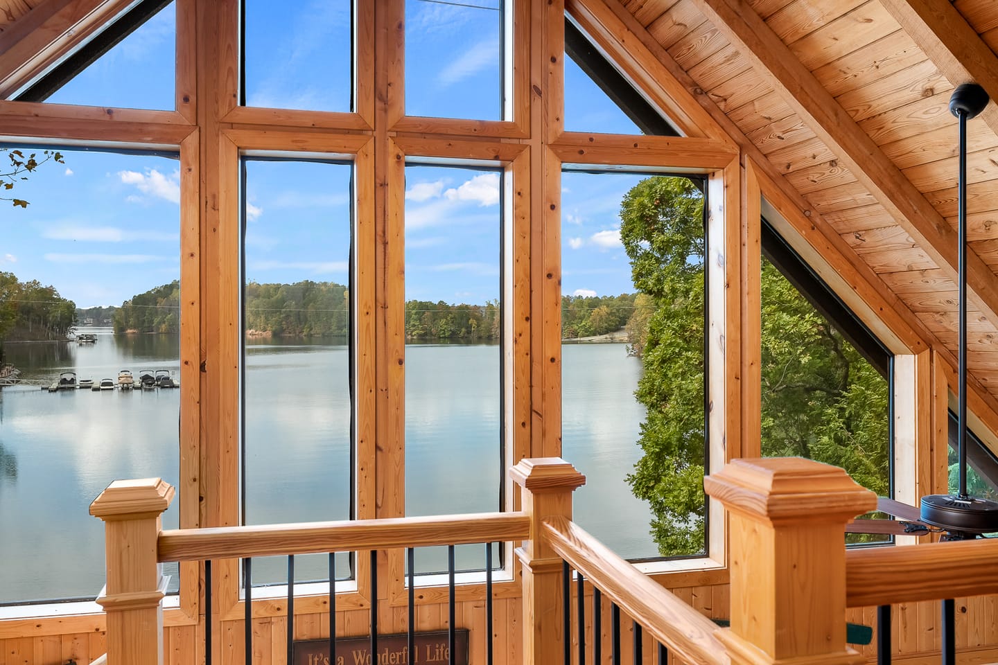 Lake view from wooden interior.