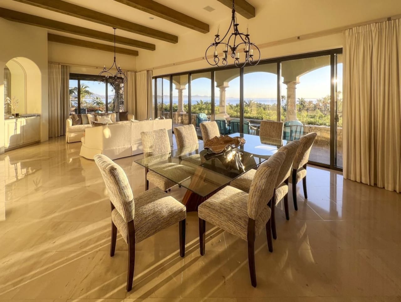 Sunny dining room with sea view.