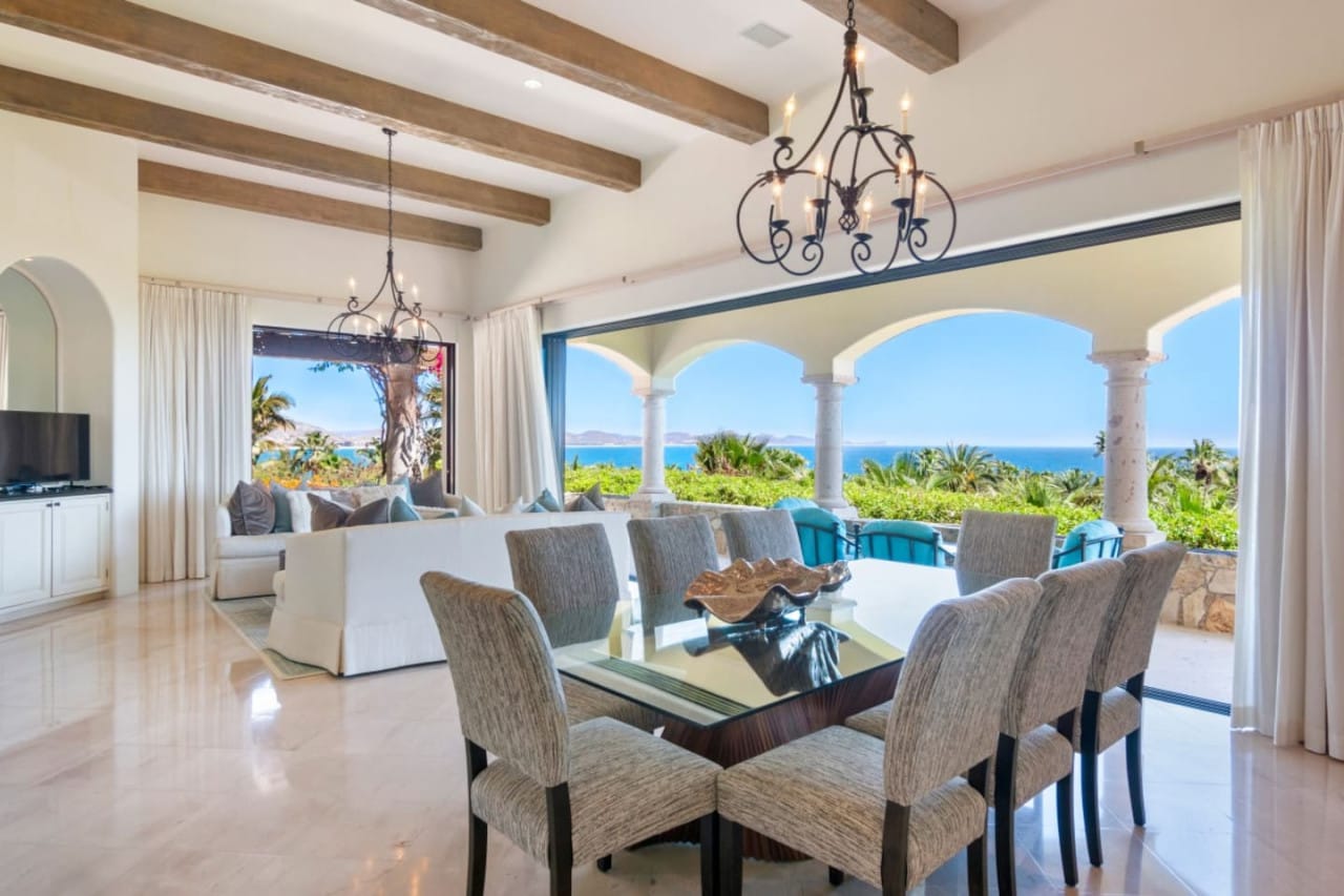 Open living room with ocean view.