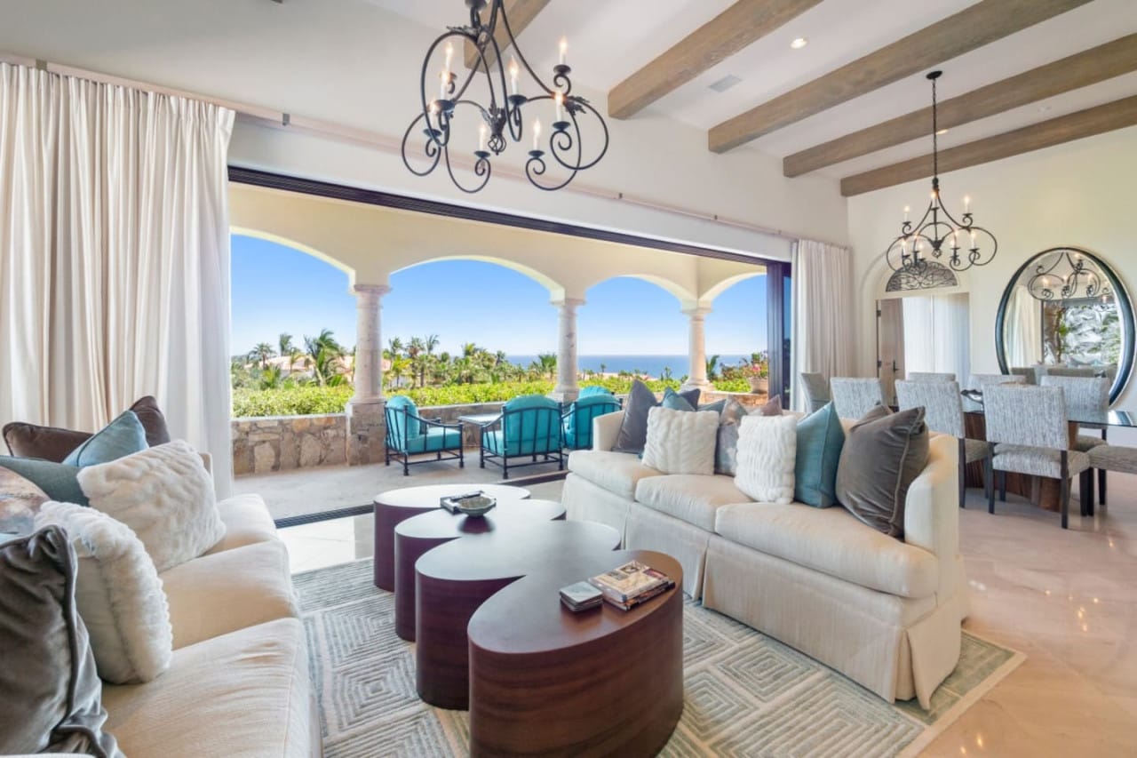 Spacious living room with ocean view.