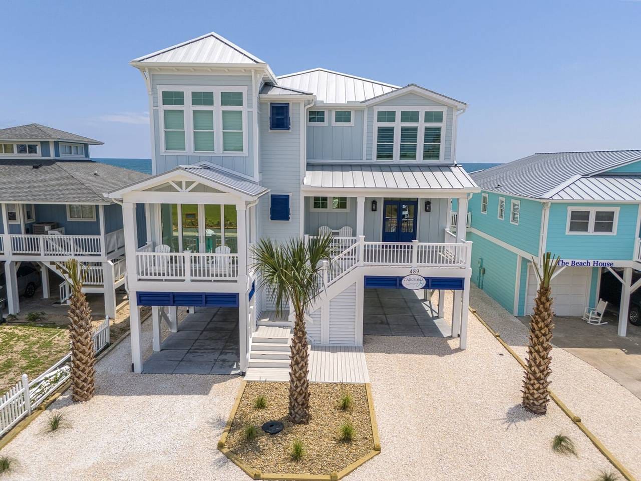 Two-story coastal beach house.