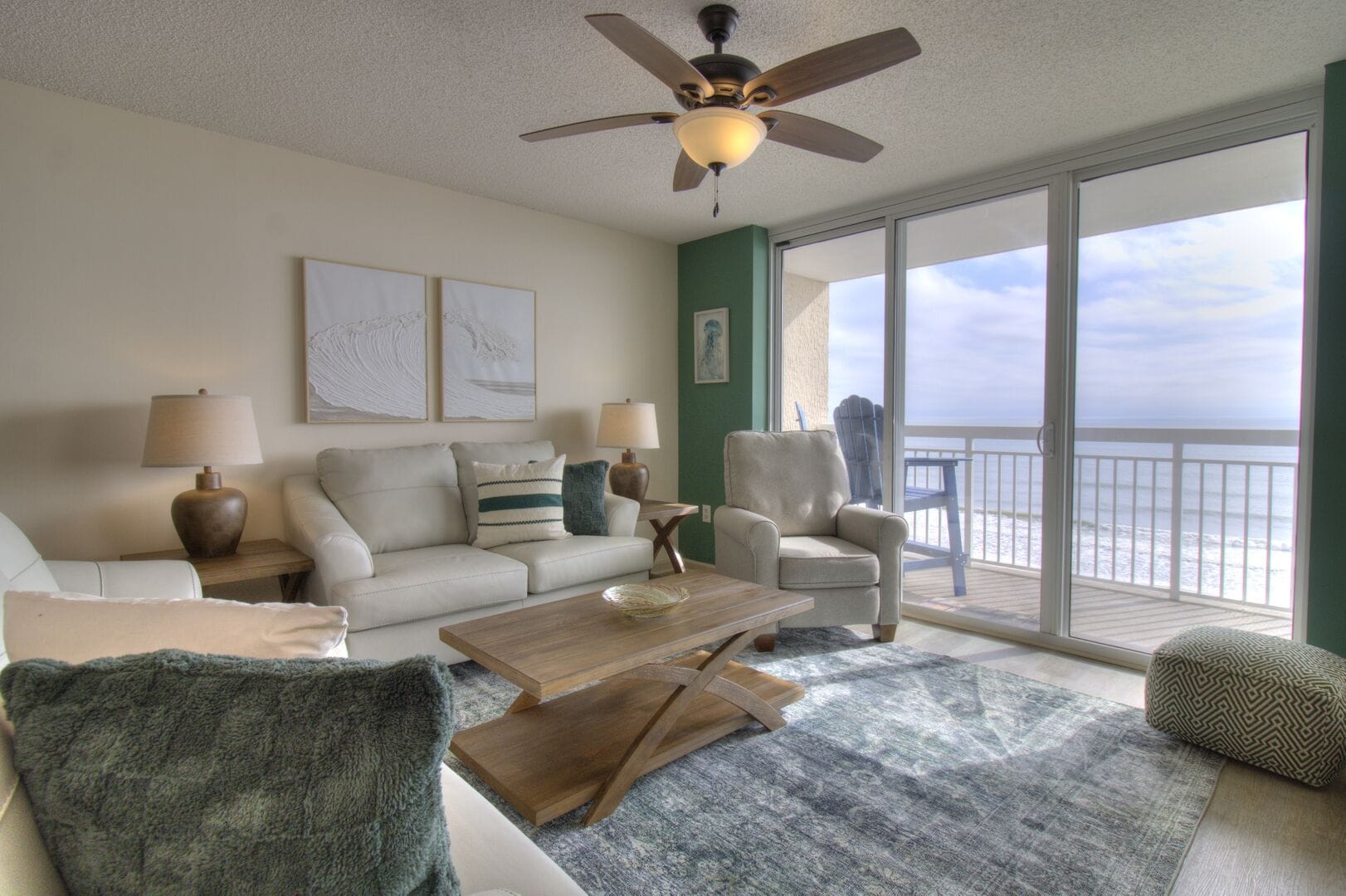 Cozy living room with ocean view.