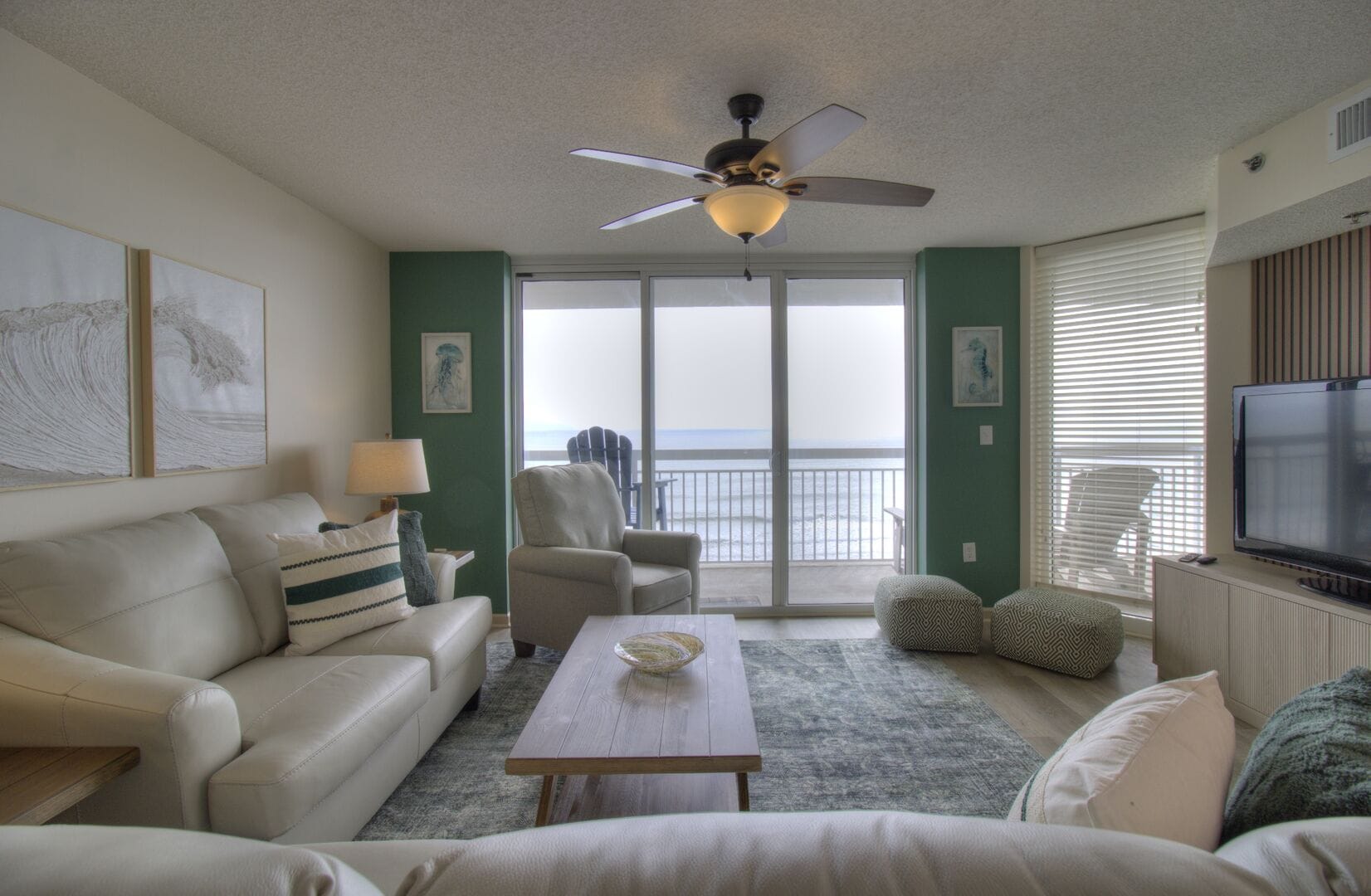 Cozy living room with ocean view.