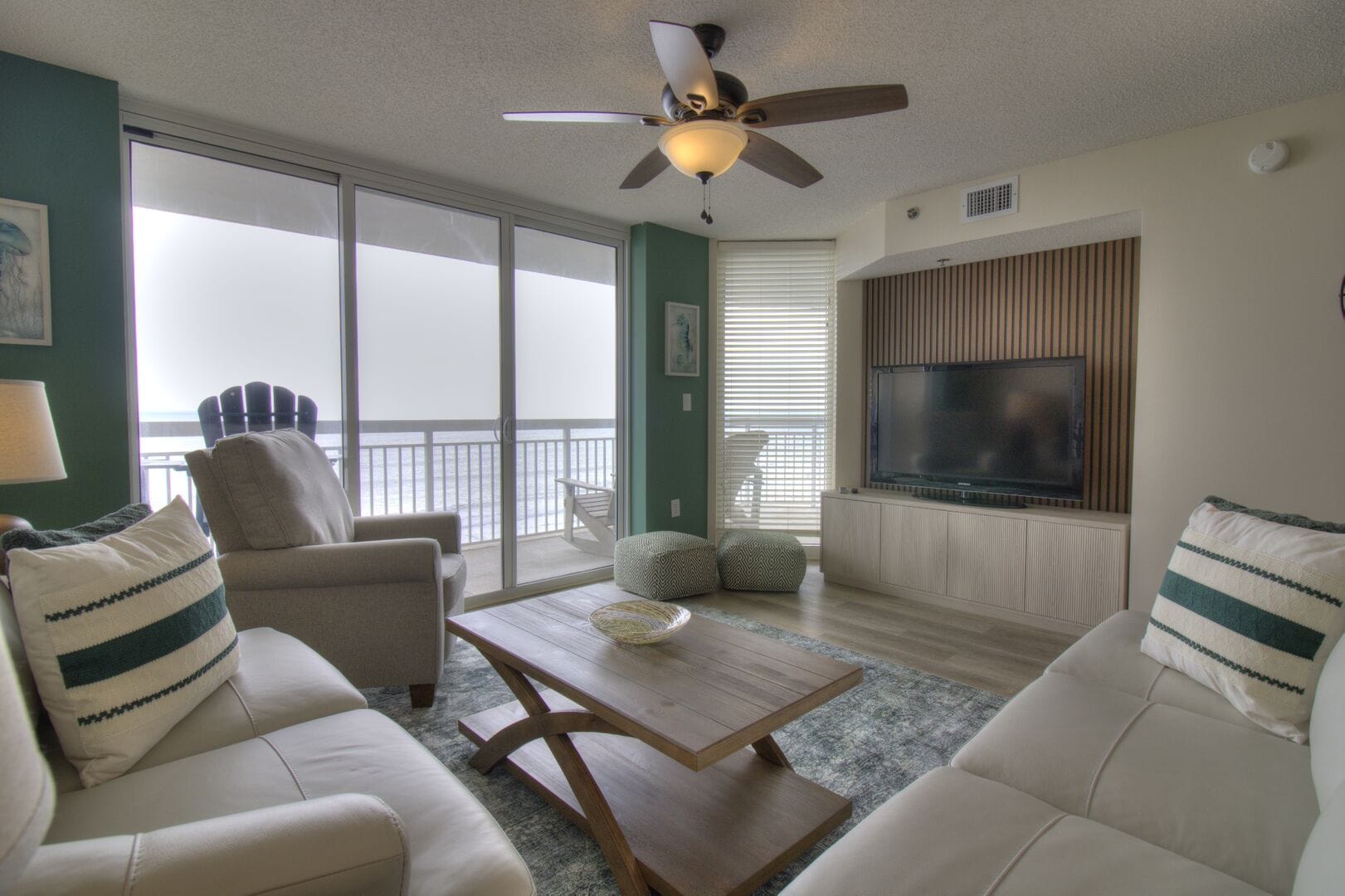 Cozy living room with ocean view.