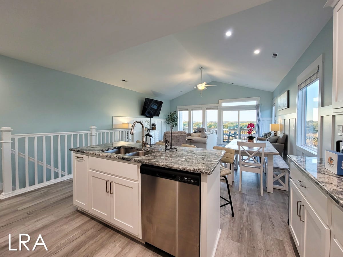 Open-plan kitchen and living area.