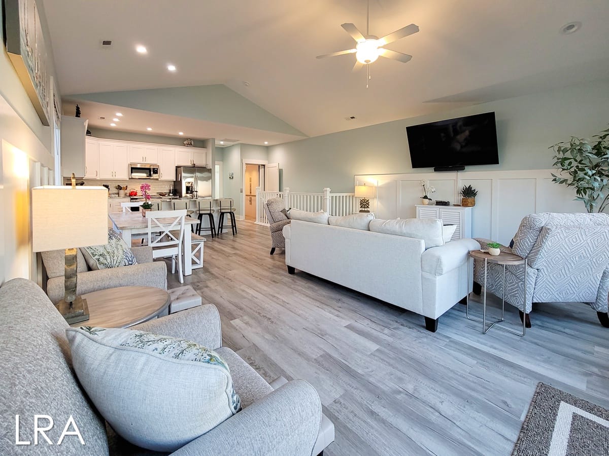 Open-plan living room and kitchen.