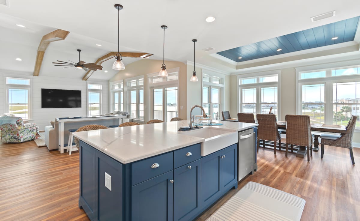 Spacious kitchen and living area.