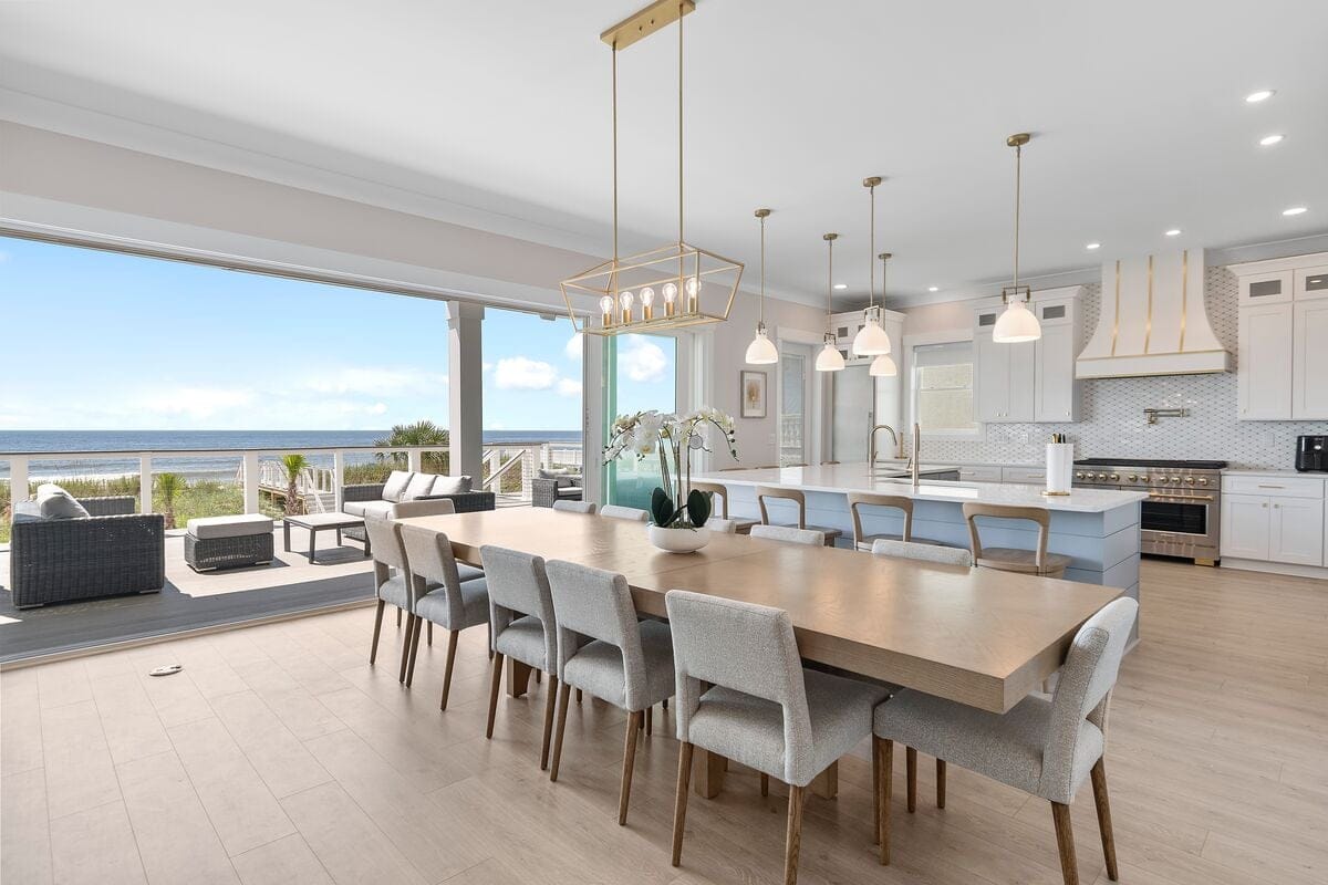 Open kitchen with ocean view.