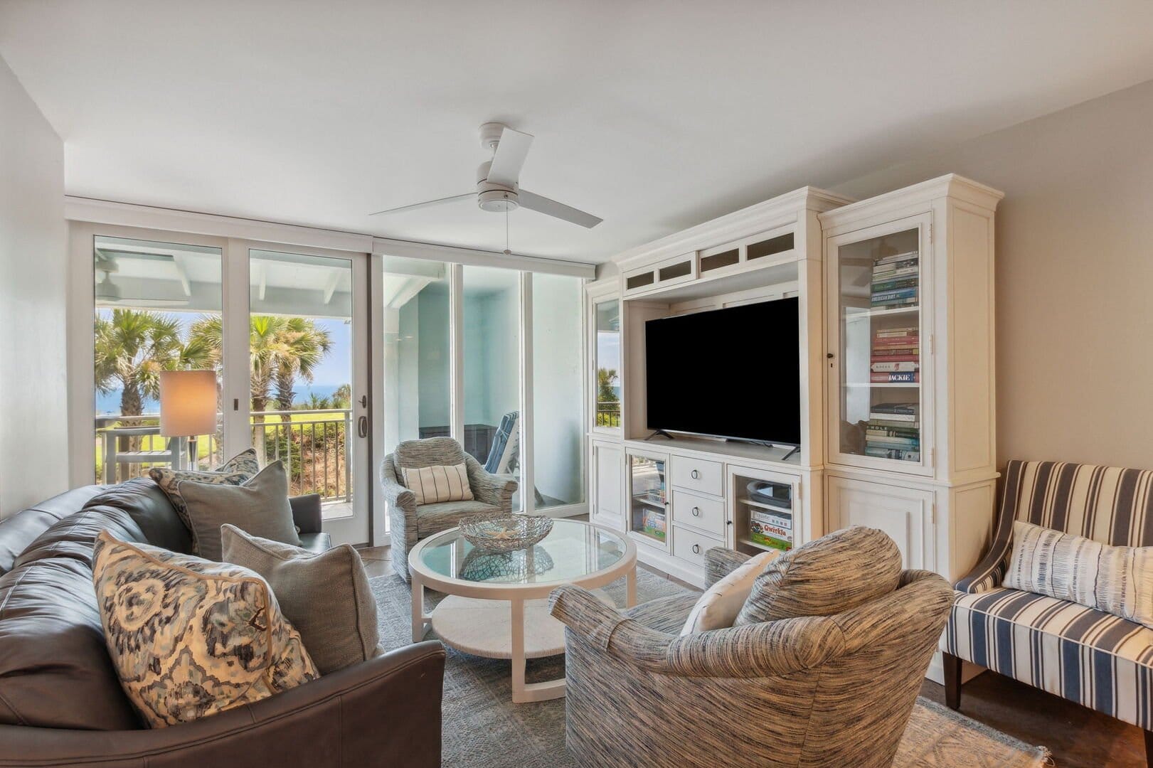 Cozy living room with ocean view.