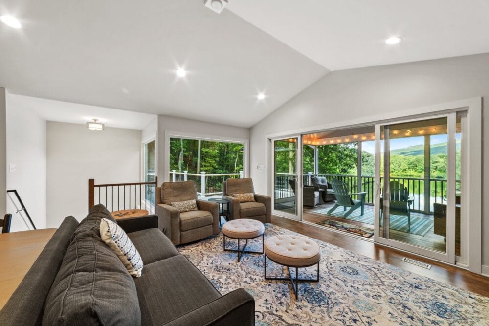 Modern living room with open patio.