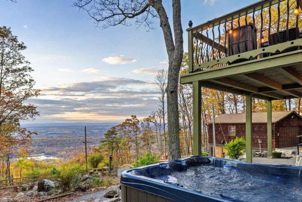 Hot tub with scenic view.