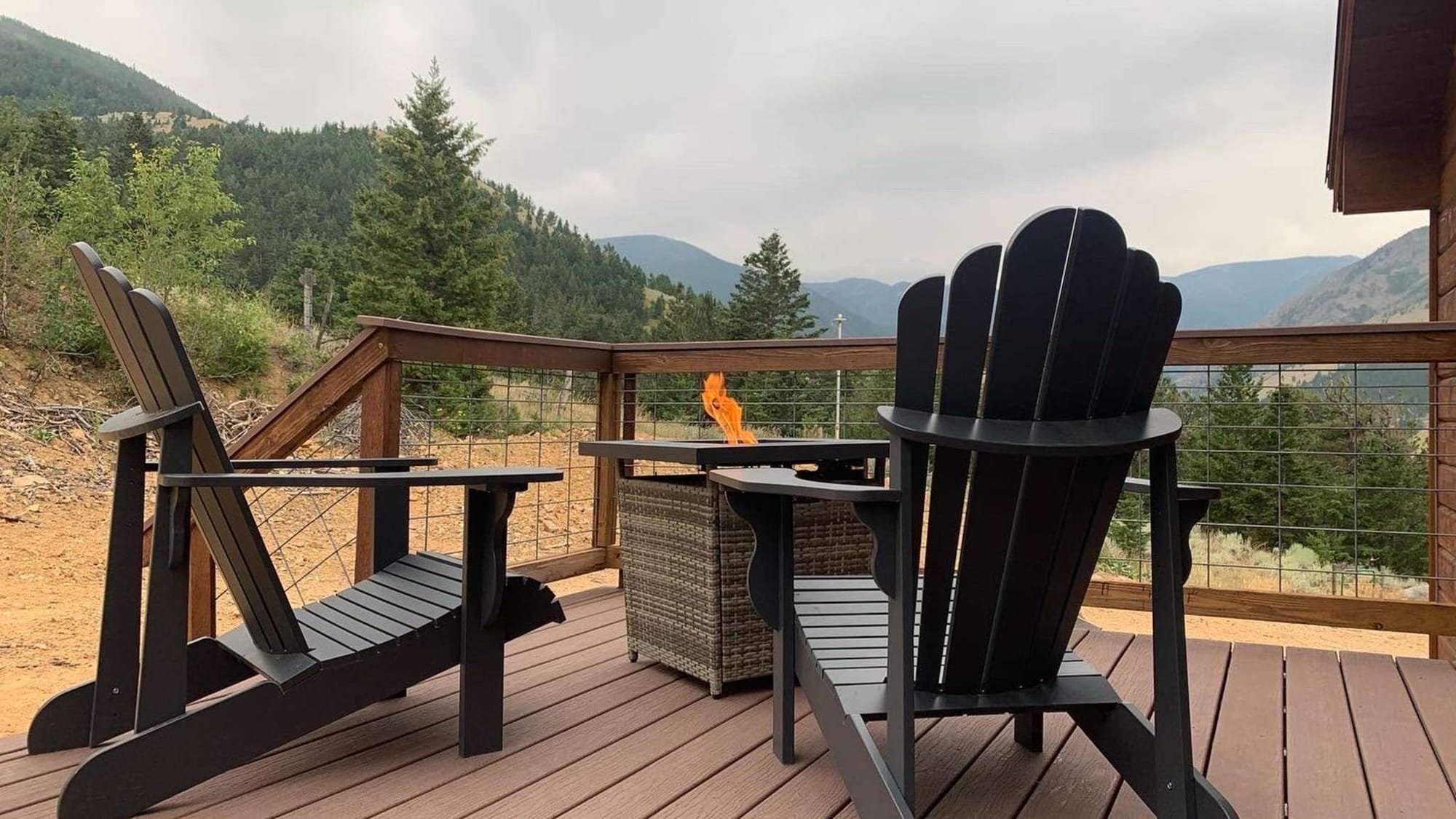 Deck chairs with mountain view.