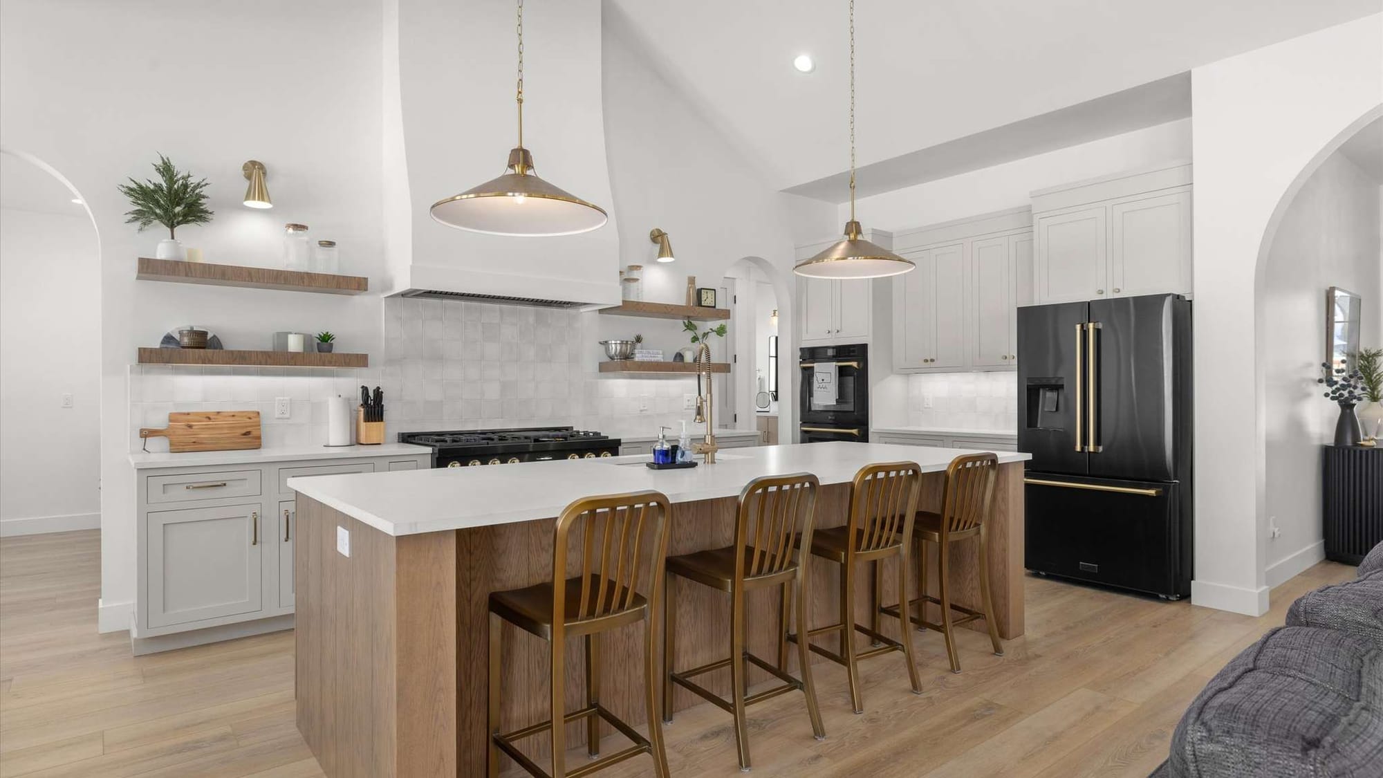 Modern kitchen with island countertop.