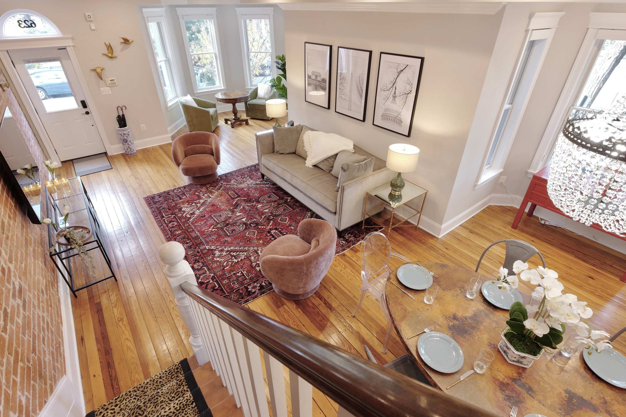 Stylish living room and dining area.