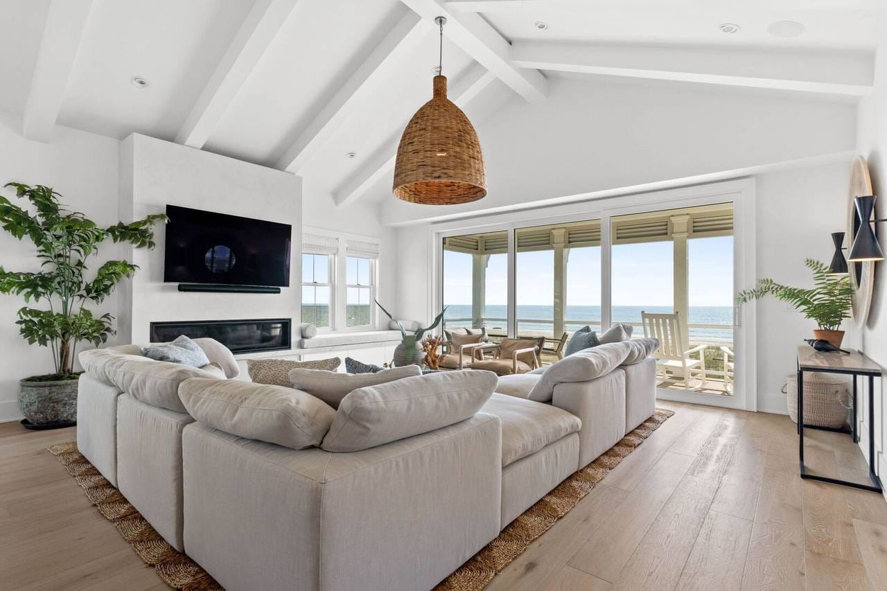 Bright living room with ocean view.