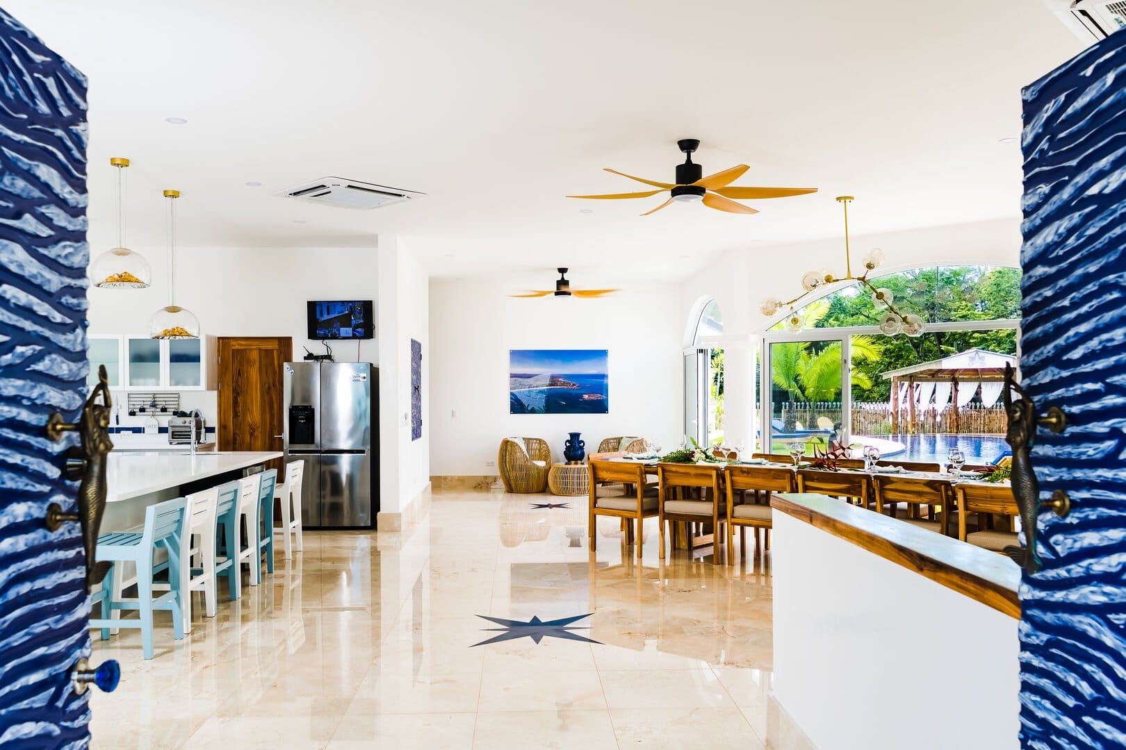Open-plan kitchen and dining area.