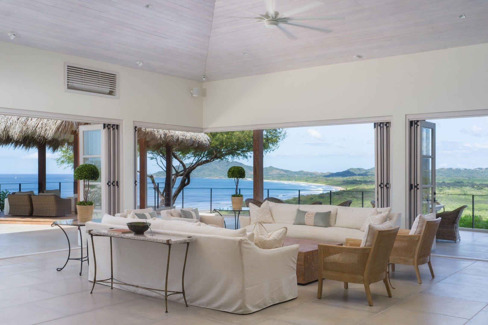 Spacious lounge with ocean view.