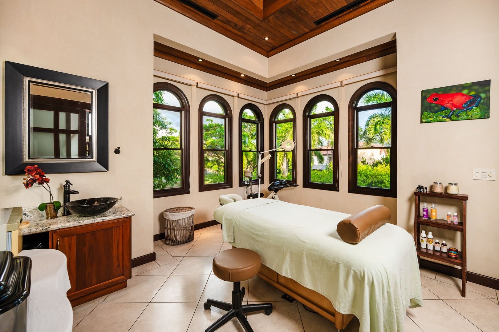 Spa room with massage table.
