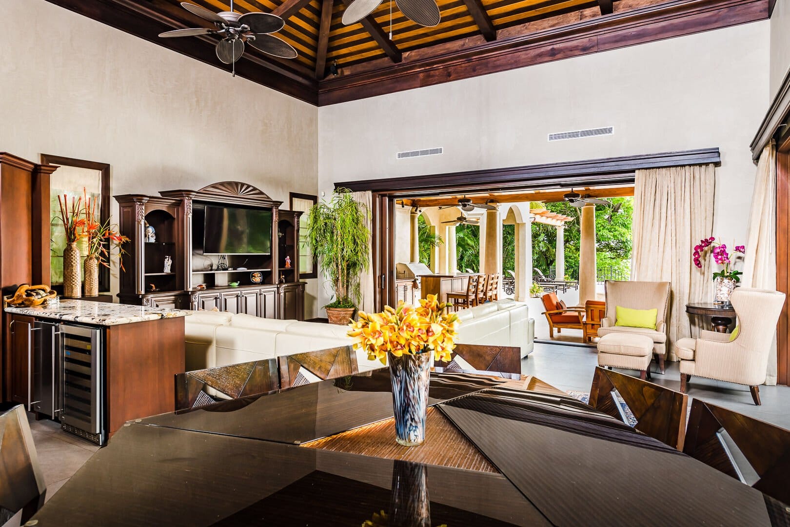 Luxurious living room with balcony.
