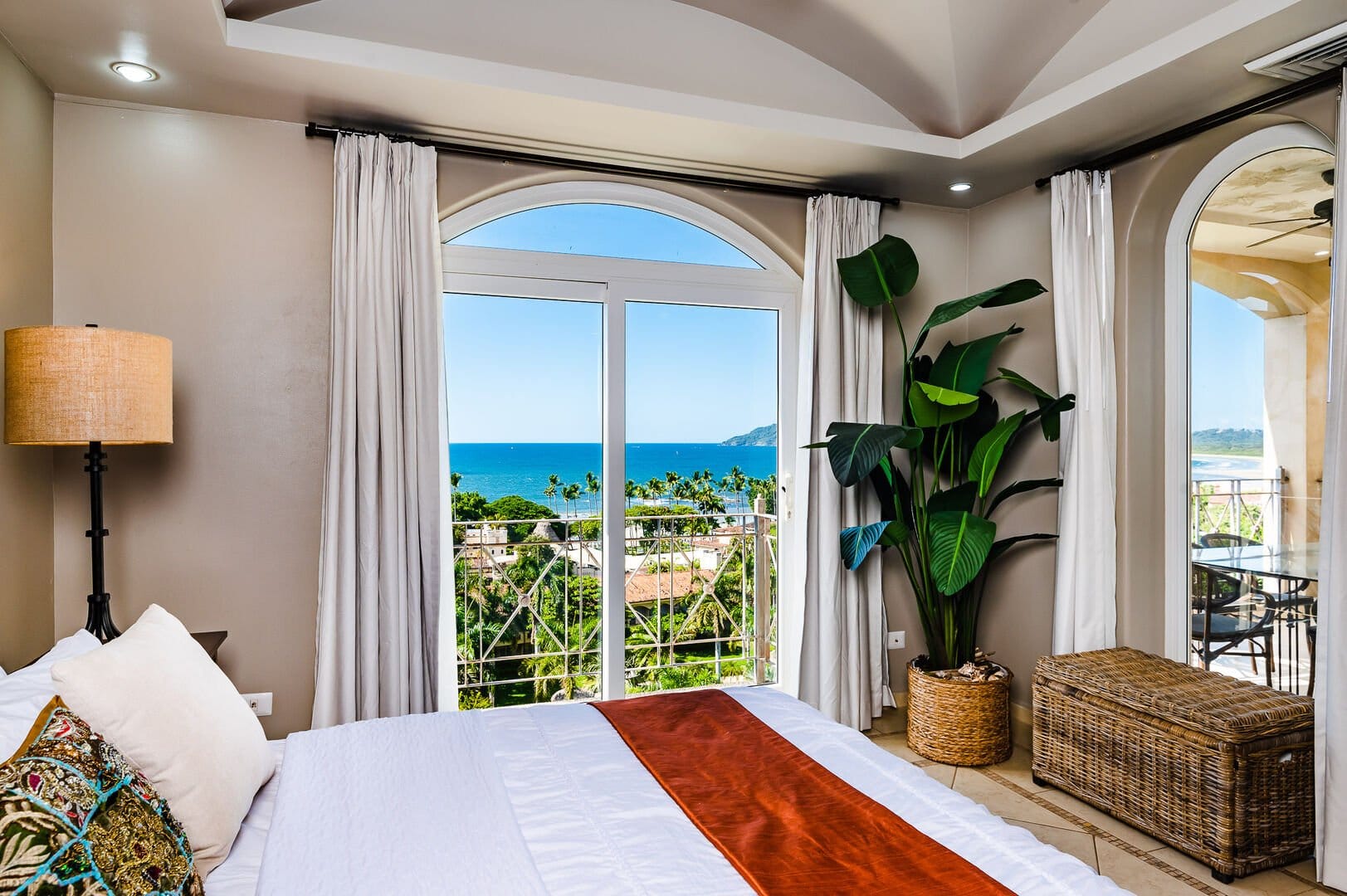 Coastal bedroom with ocean view.