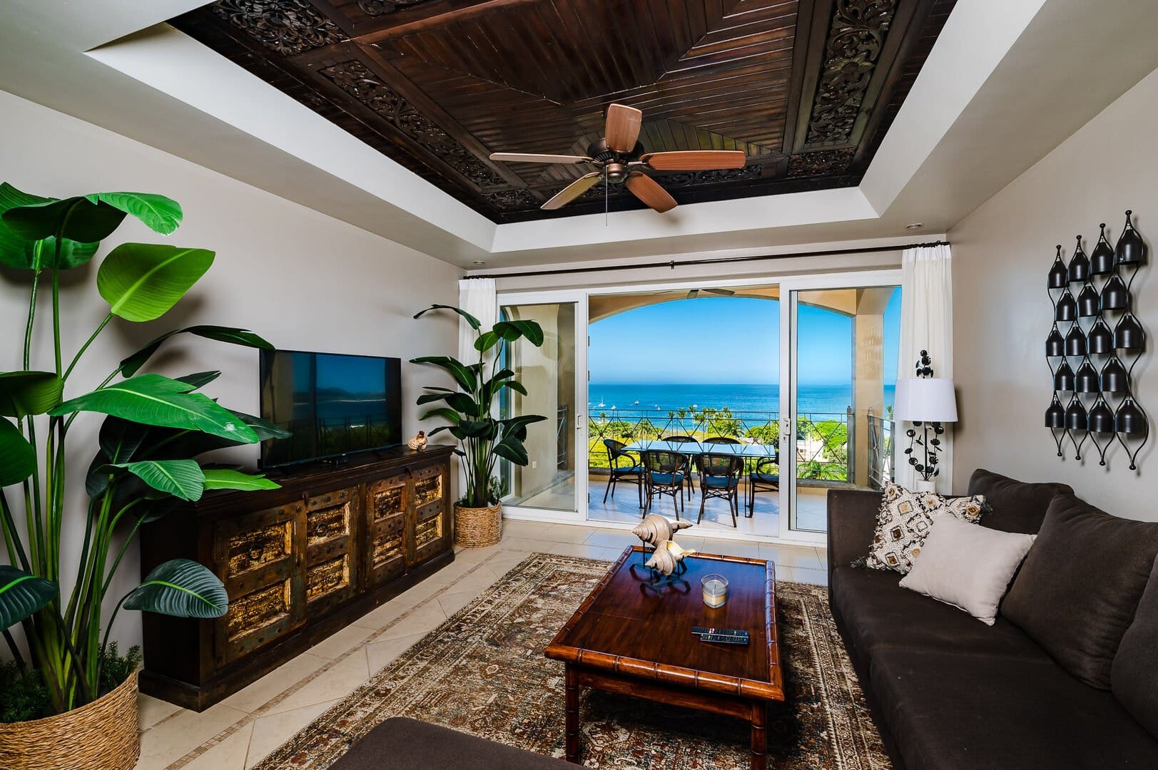 Stylish living room with ocean view.