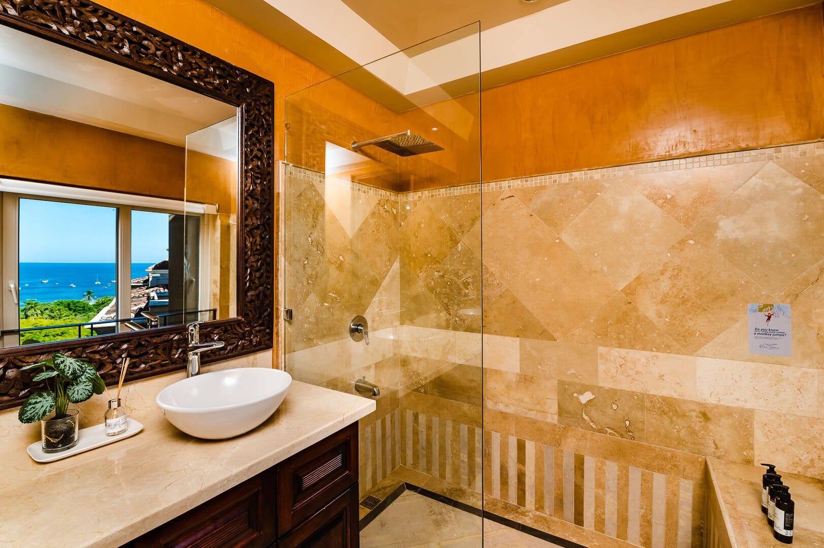 Luxurious bathroom with ocean view.