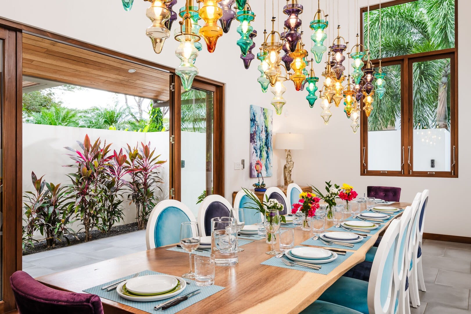 Elegant dining room with colorful décor.