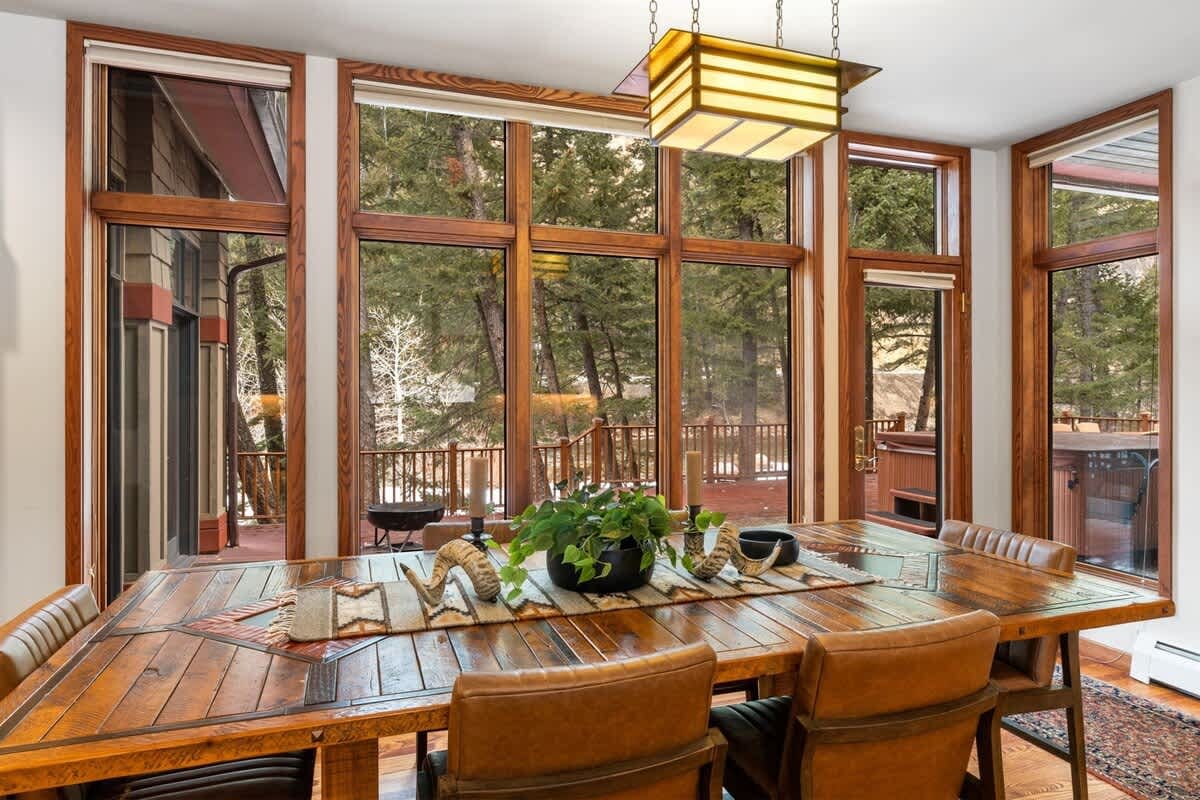 Dining table with outdoor view.