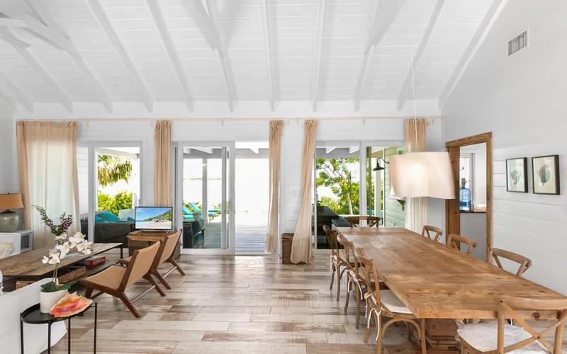 Bright, spacious living and dining room.