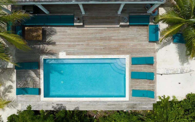 Aerial view of pool deck.