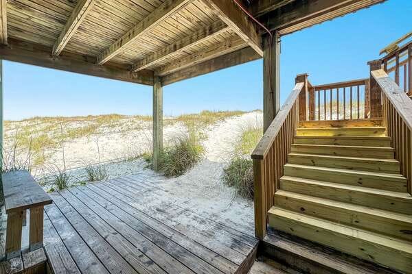 Wooden steps leading to beach.