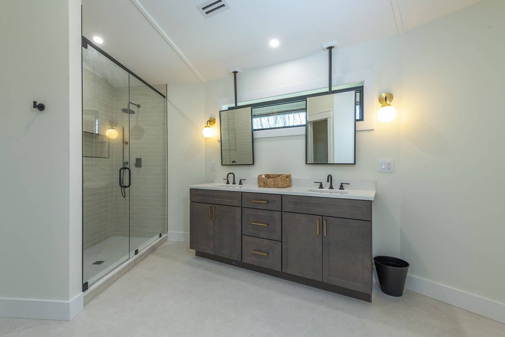 Modern bathroom with glass shower.