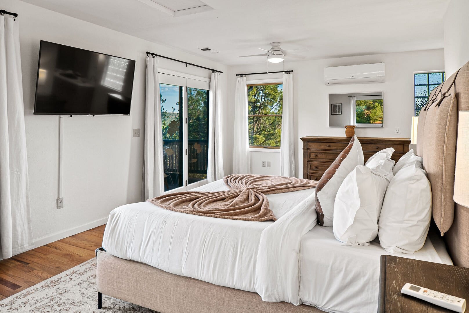 Bright bedroom with modern decor.