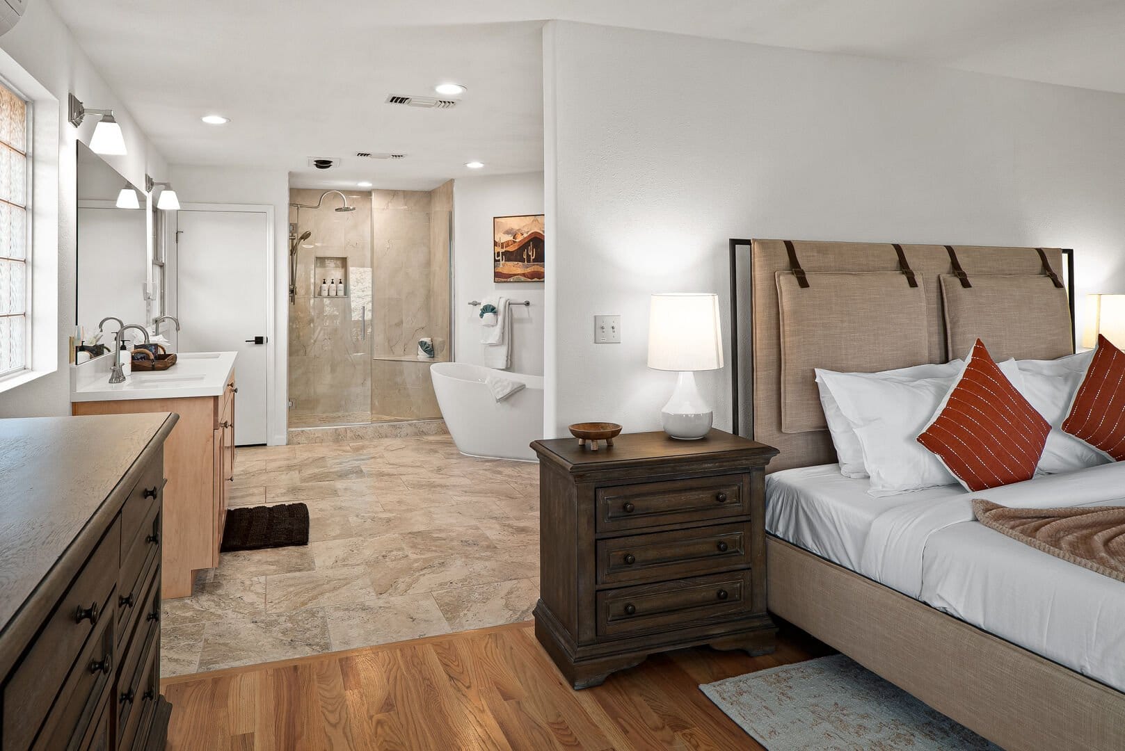 Bedroom and bathroom, modern design.