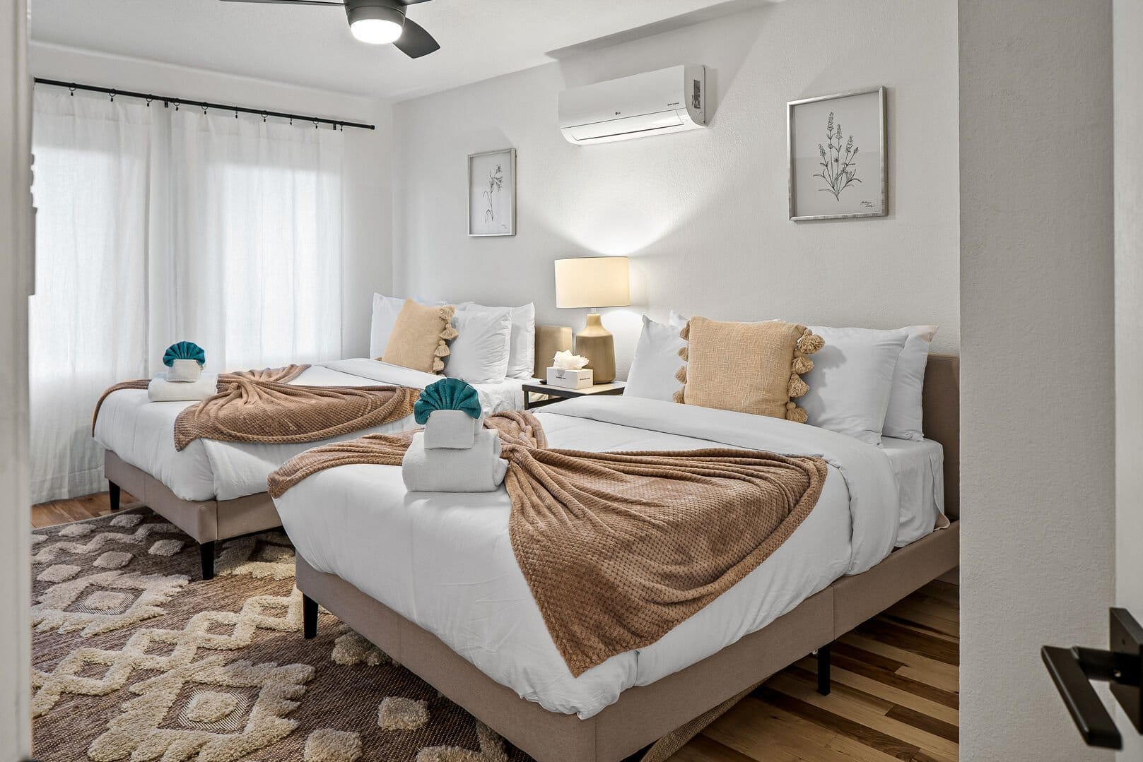Cozy bedroom with two beds.