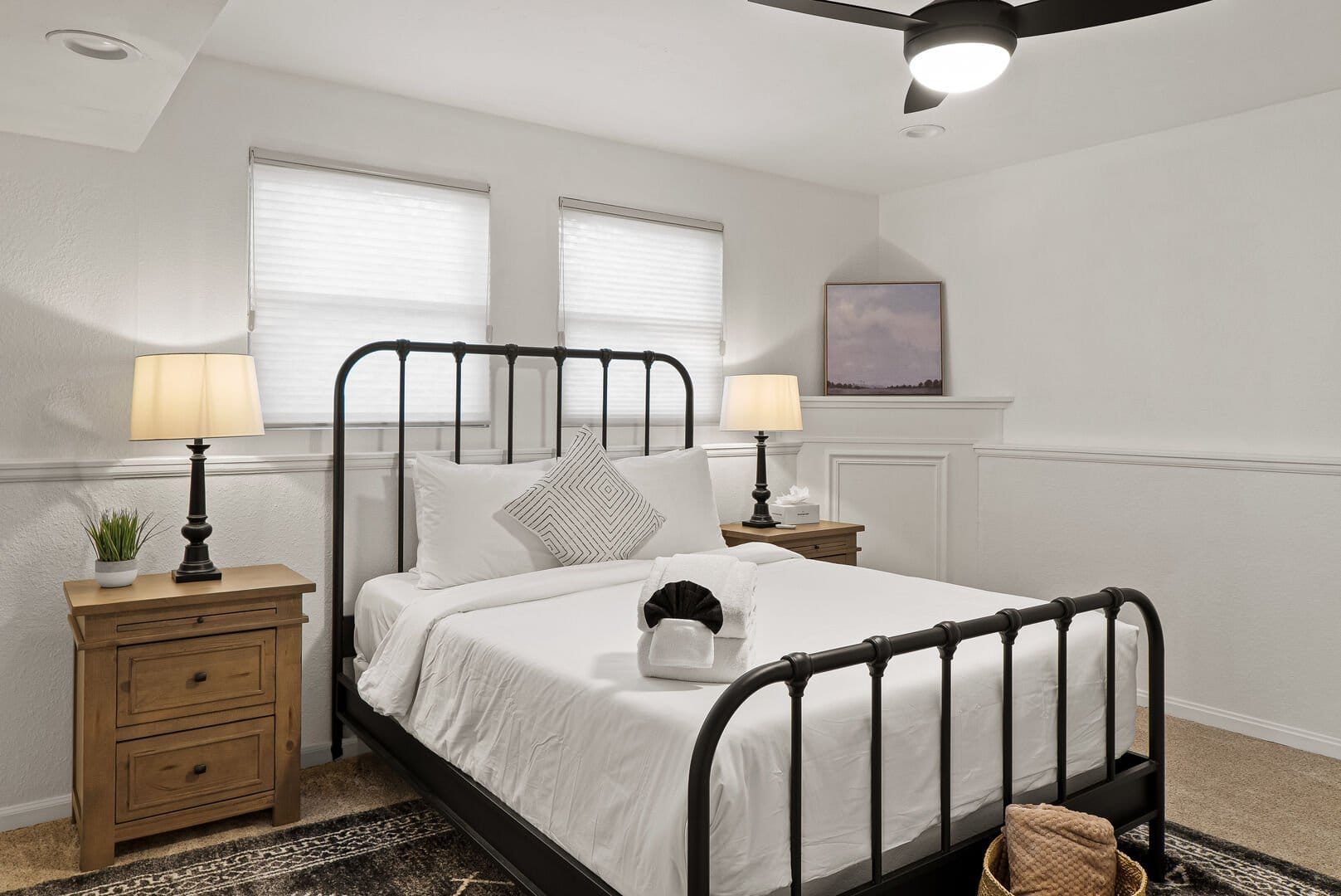 Simple bedroom with modern decor.