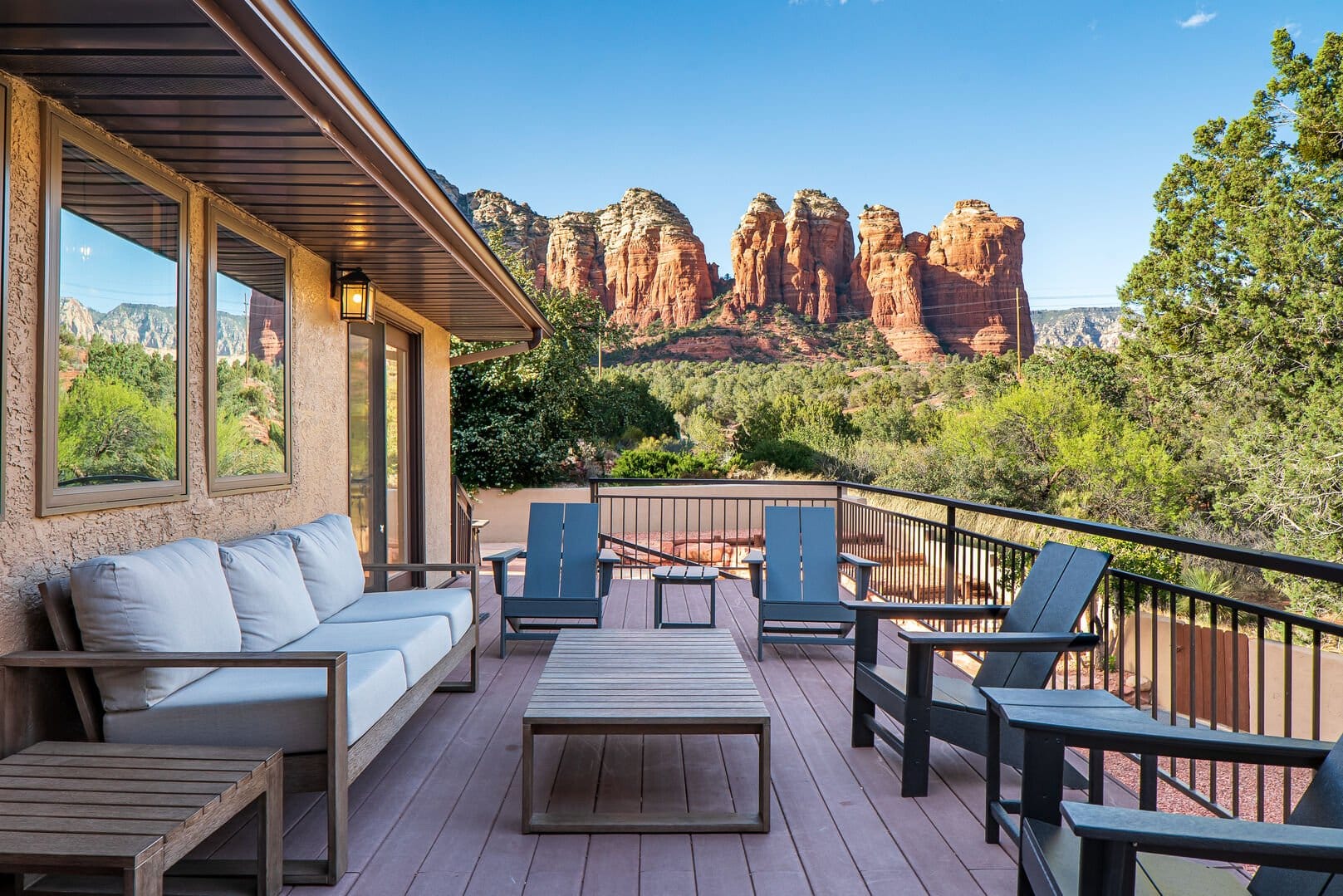Deck with chairs, mountain view.