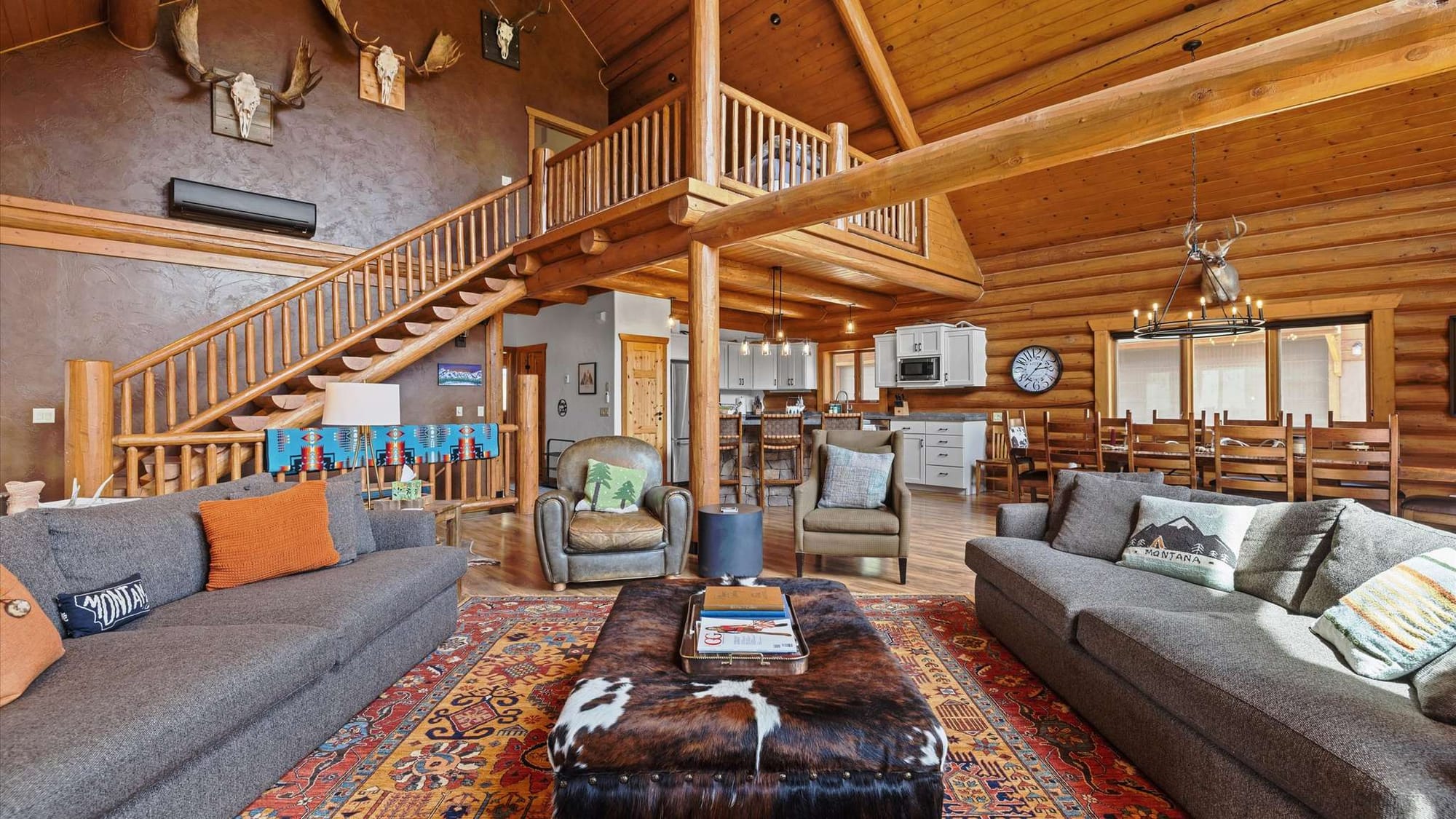 Rustic living room with loft.