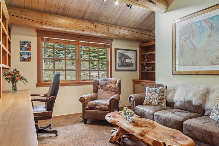 Cozy rustic room with armchair.