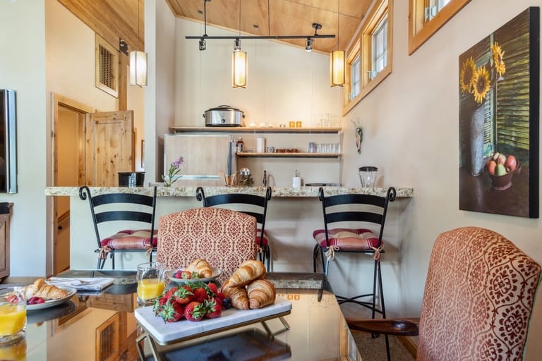 Cozy kitchen with breakfast setup.