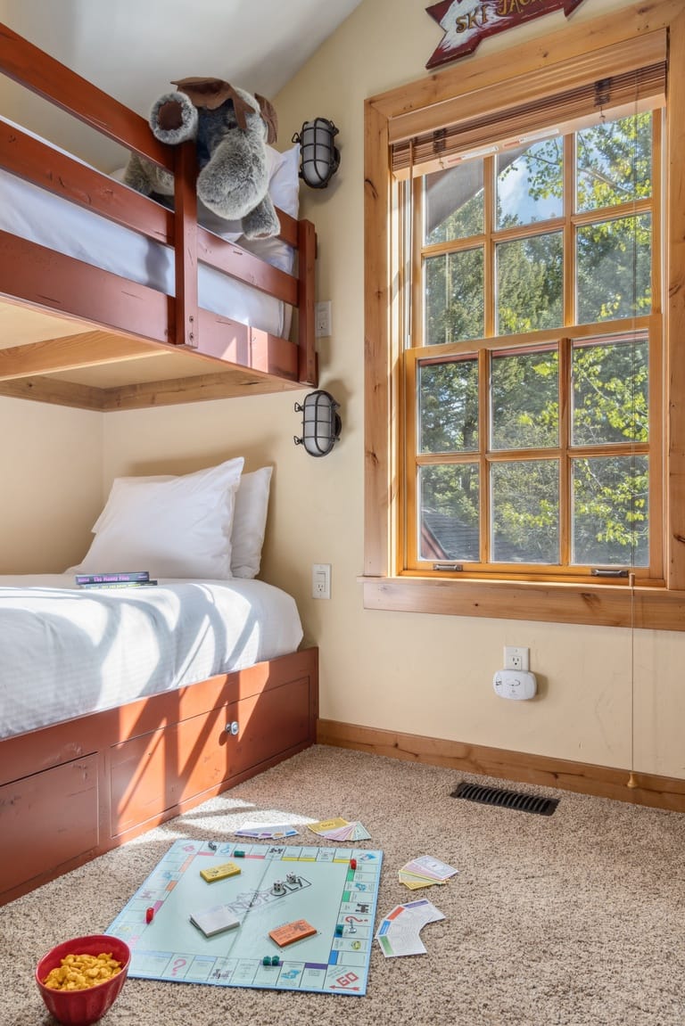 Cozy room with board game setup.