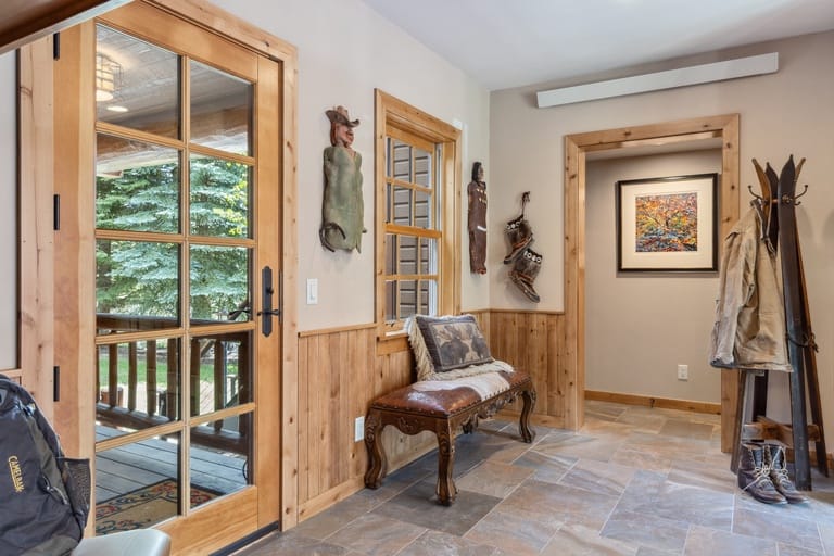 Cozy entryway with rustic decor.