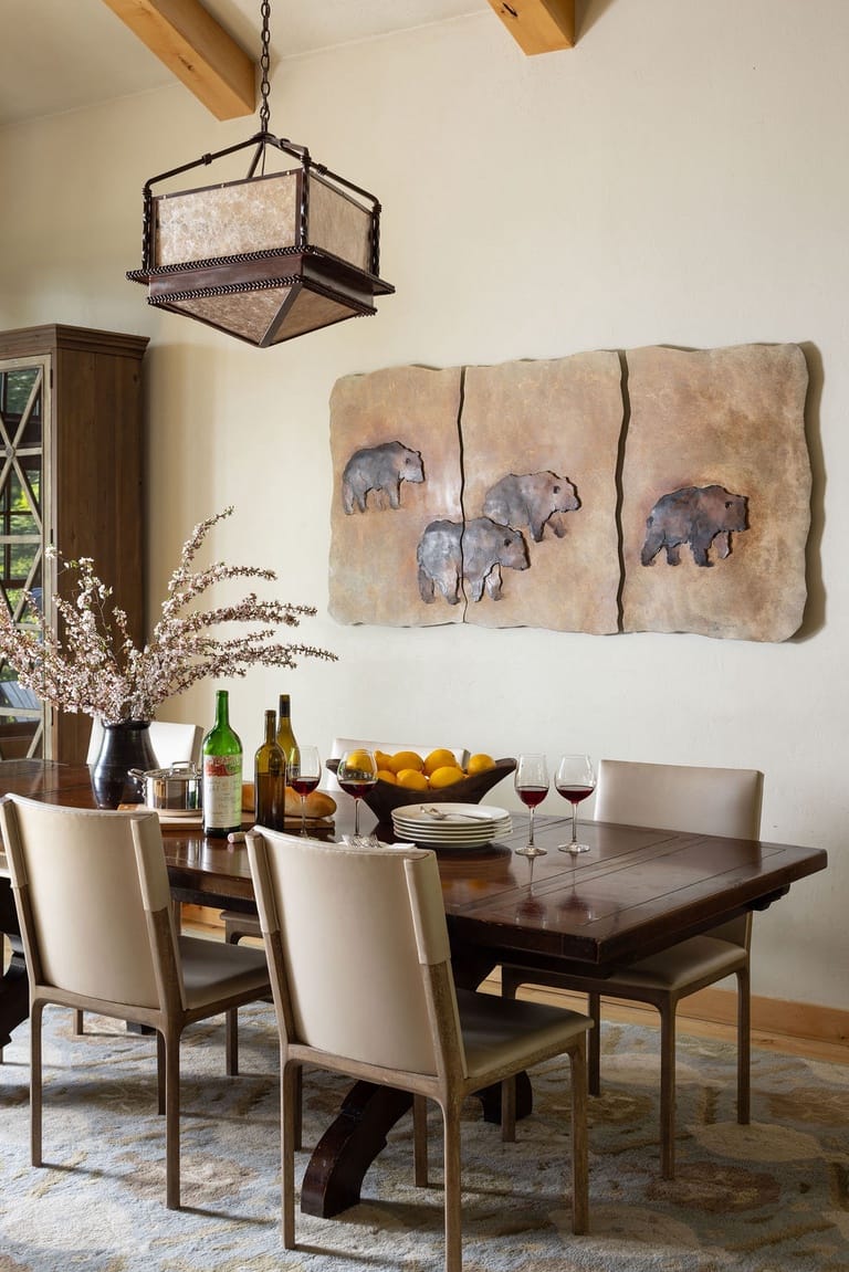 Dining room with rustic decor.