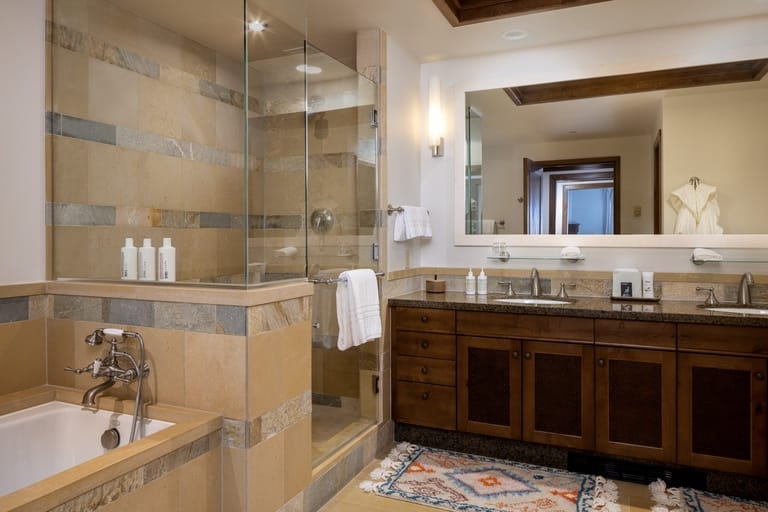 Modern bathroom with glass shower.