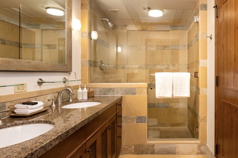 Modern bathroom with glass shower.