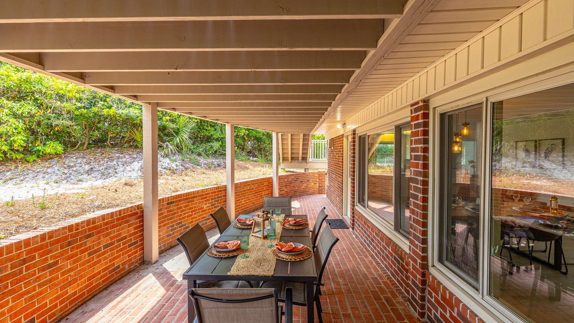 Outdoor patio dining area setup.